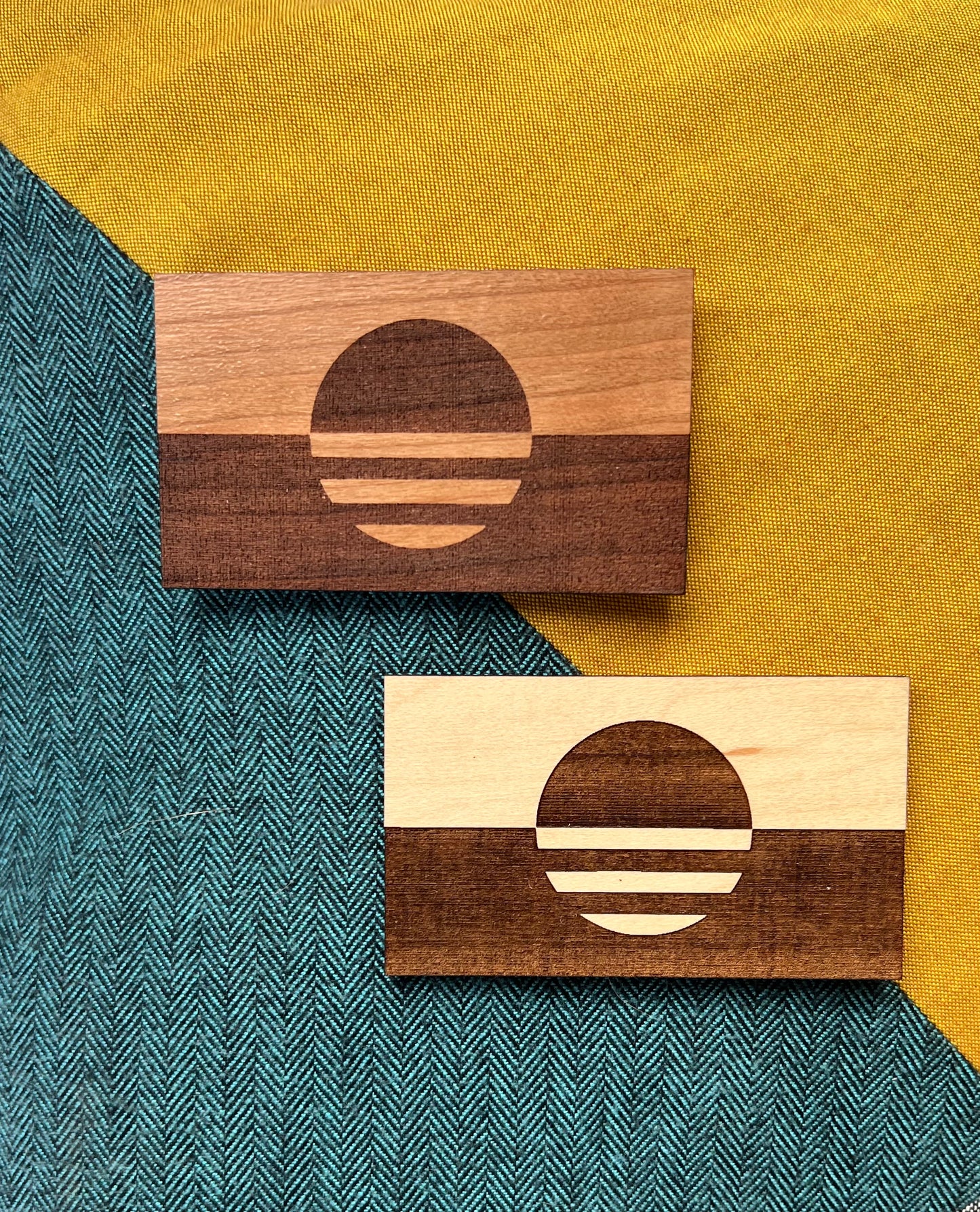 Handmade wooden magnets of the Milwaukee, WI flag/logo made by Camino Woodshop
