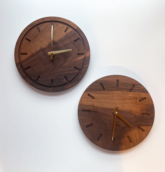 Modern, handmade dark wood wall clocks
