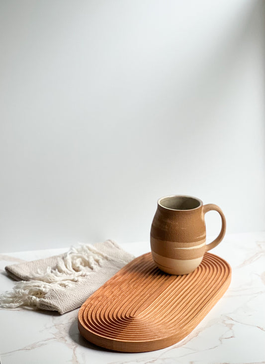 Gorgeous carved rounded wooden tea tray