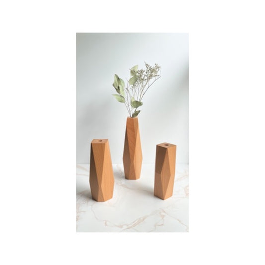 Gorgeous light wood handmade geometric bud/flower vases